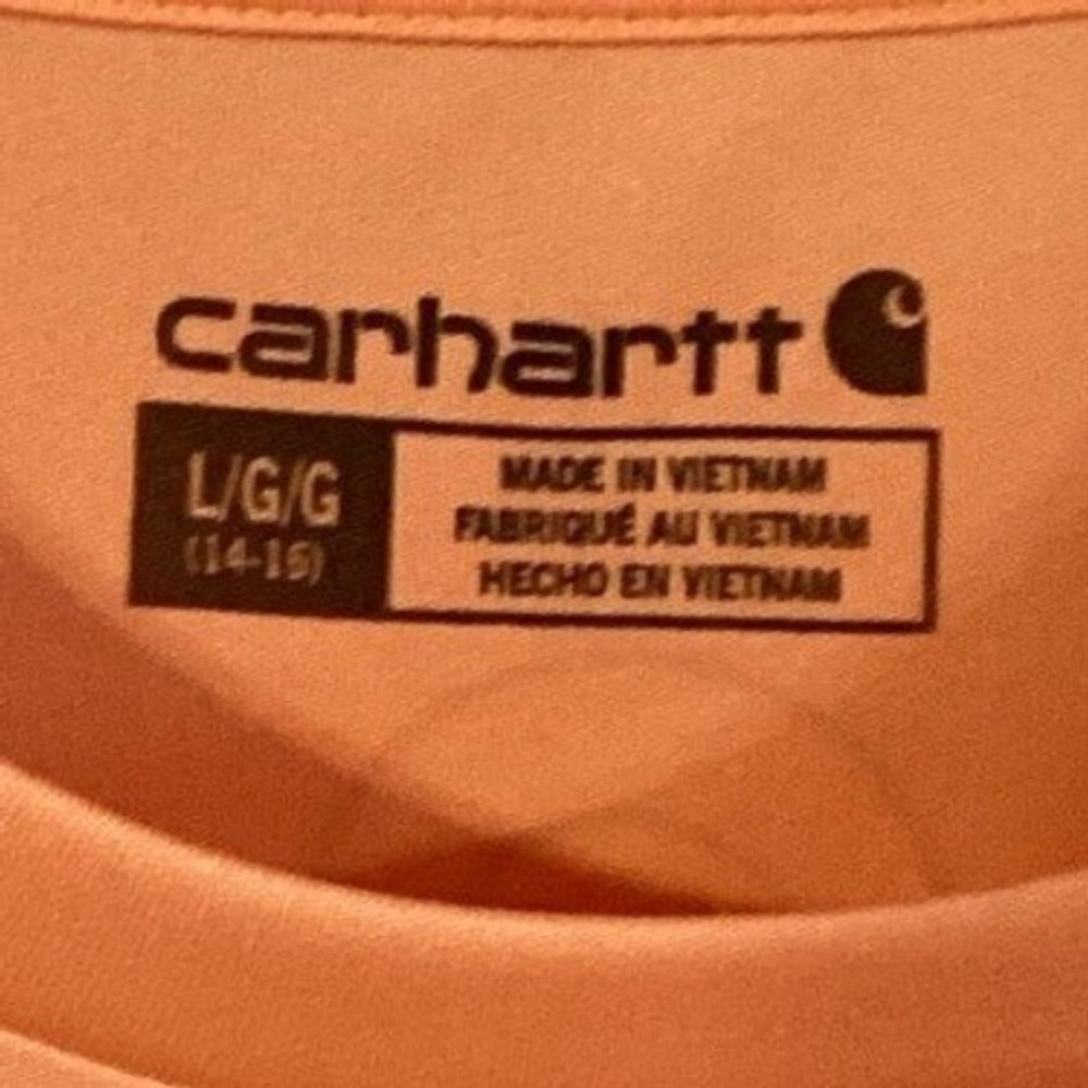 Carhartt Boys Force Sun Defender T-Shirt Tangerine Orange UPF 50+ Size L 14/16 - Picture 2 of 7